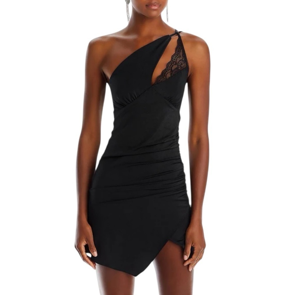 NWT FORE Sleeveless Asymmetrical Lace Trim Nylon Party Dress Size Medium